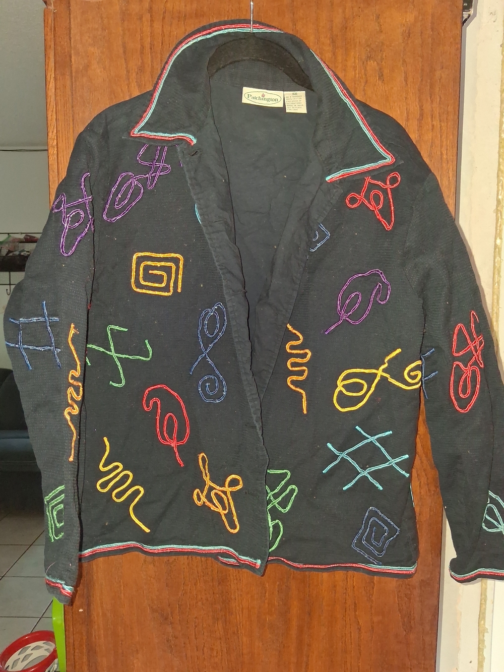 Patchington Black Open-Front Jacket with Multicolor Embroidery